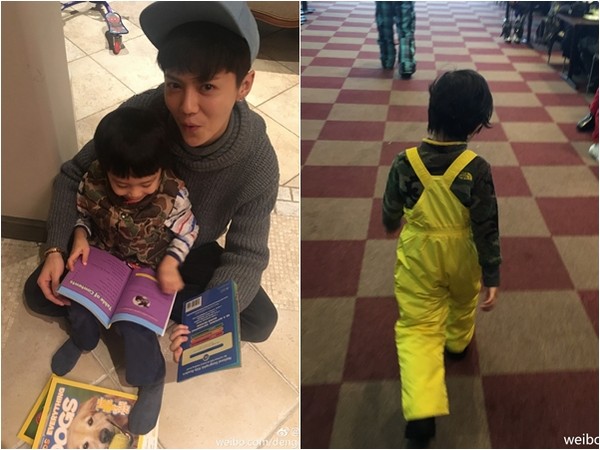 鹿晗抱著等等。