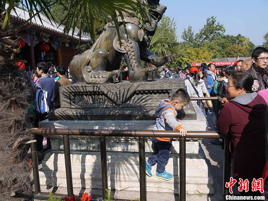 10月26日上午10點多，北京香山路賞紅客摩肩接踵