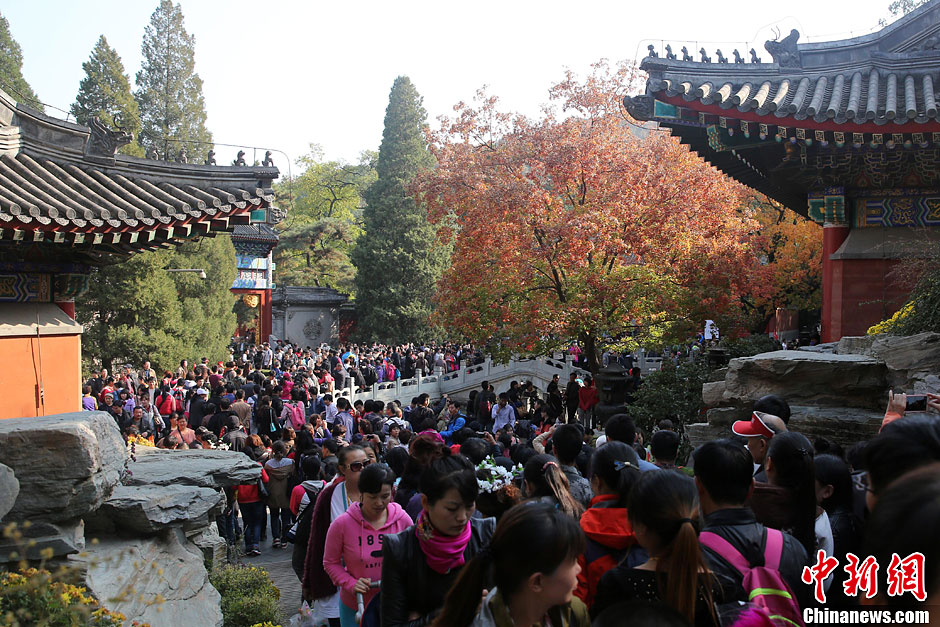 　10月26日，北京香山公園內游客摩肩接踵。