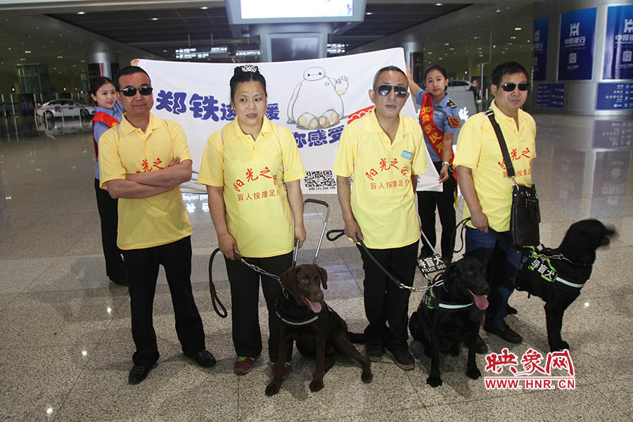他們此次攜帶的導(dǎo)盲犬名字分別叫A米、戴安娜、凱西，A米是鄭州市第一條導(dǎo)盲犬。