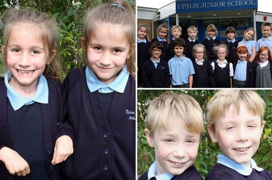 英國又有7對雙胞胎進入了同一所小學，讓人看花了眼。