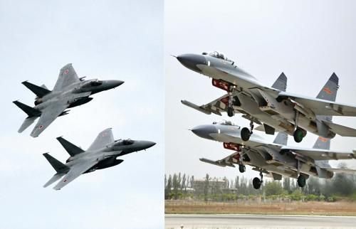 29日，中國空軍查證了進(jìn)入東海防空識(shí)別區(qū)的美日軍機(jī)，左圖為進(jìn)入防空識(shí)別區(qū)的日本F-15戰(zhàn)機(jī)(資料圖)，右圖為當(dāng)天起飛的中國殲-11飛機(jī)(資料圖)。