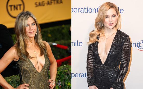 Jennifer Aniston & Kate Hudson出席重要場(chǎng)合也穿低胸裝。(圖片來(lái)源:臺(tái)灣東森新聞云)