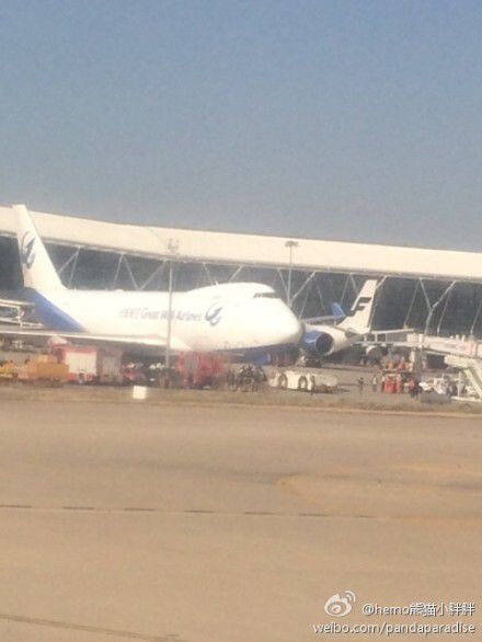 圖說：發(fā)生事故的飛機。圖片來源：新浪微博網友圖（請私信“新民晚報新民網”以奉稿酬）